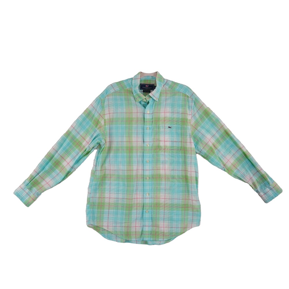 Vineyard Vines Tucker 100% Cotton Button Down Shirt Men's Size Medium Blue Green
